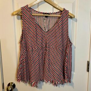 Indigo Rein red white blue striped linen open back cropped tank sz L